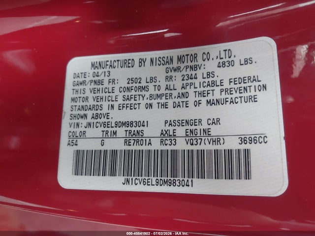 Продаж на аукціоні авто 2013 Infiniti G37x, vin: JN1CV6EL9DM983041, номер лоту: 45541902