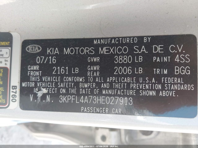 3KPFL4A73HE027913 KIA FORTE LX