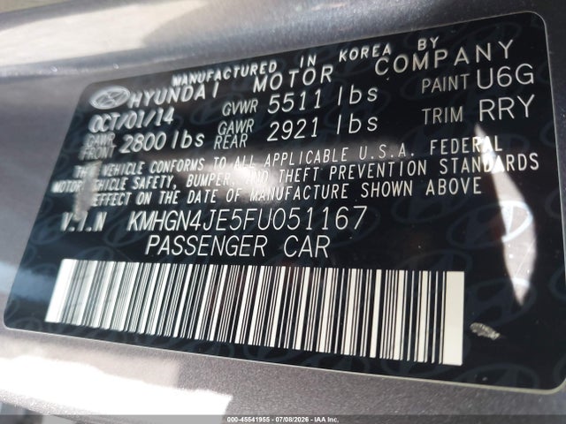 Hyundai Genesis 3.8 2015 KMHGN4JE5FU051167 Image 9