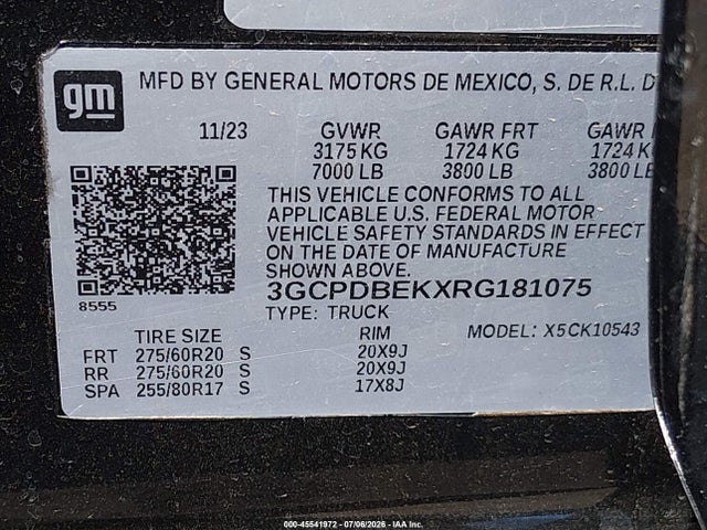 3GCPDBEKXRG181075 Chevrolet Silverado 1500 4wd Short Bed Custom