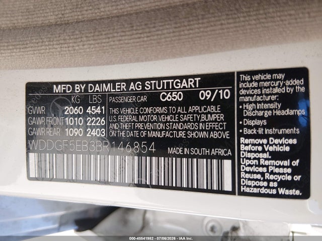 Aukcja sprzedaży 2011 Mercedes-benz C 300 Luxury, vin: WDDGF5EB3BR146854, numer aukcji: 45541982