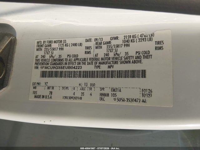 45541987 :رقم المزاد ، 1FMCU9GX6EUB04223 vin ، 2014 Ford Escape Se مزاد بيع