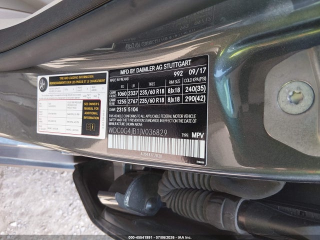 Aukcja sprzedaży 2018 Mercedes-benz Glc 300, vin: WDC0G4JB1JV036829, numer aukcji: 45541991