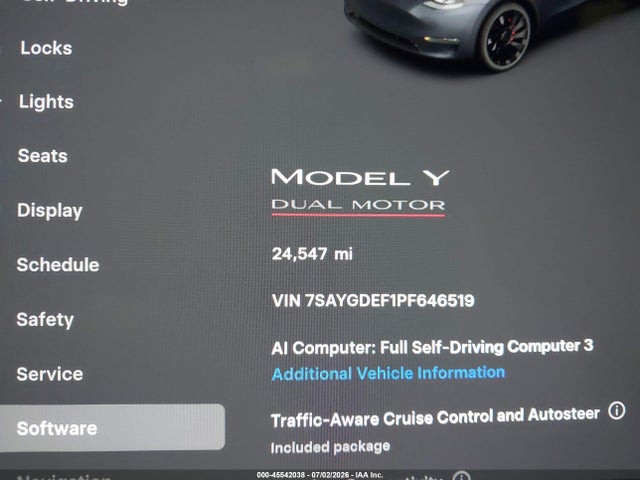 45542038 :رقم المزاد ، 7SAYGDEF1PF646519 vin ، 2023 Tesla Model Y Performance Dual Motor All-wheel Drive مزاد بيع