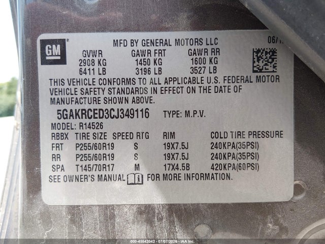 Продаж на аукціоні авто 2012 Buick Enclave Leather, vin: 5GAKRCED3CJ349116, номер лоту: 45542042