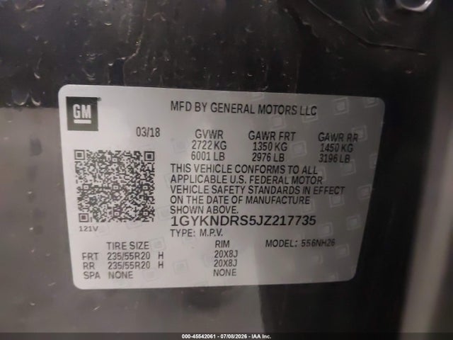Продаж на аукціоні авто 2018 Cadillac Xt5 Luxury, vin: 1GYKNDRS5JZ217735, номер лоту: 45542061