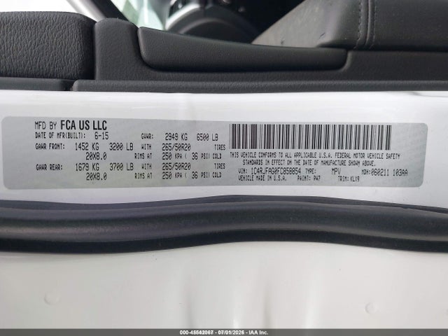 2015 Jeep Grand Cherokee Altitude მანქანა იყიდება აუქციონზე, vin: 1C4RJFAG0FC858854, აუქციონის ნომერი: 45542067