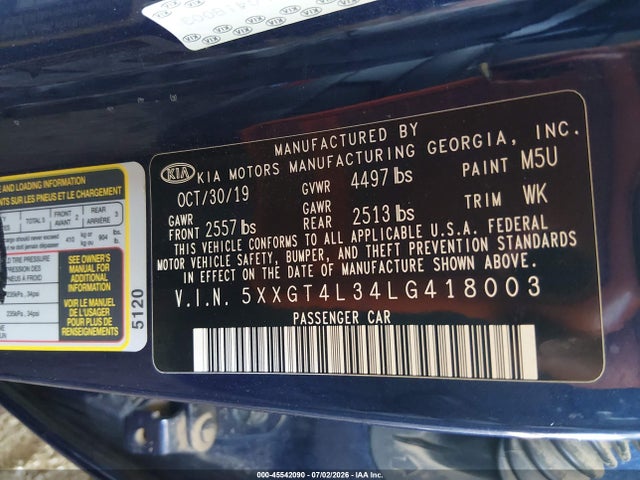 KIA Optima Lx 2020 5XXGT4L34LG418003 Image 9