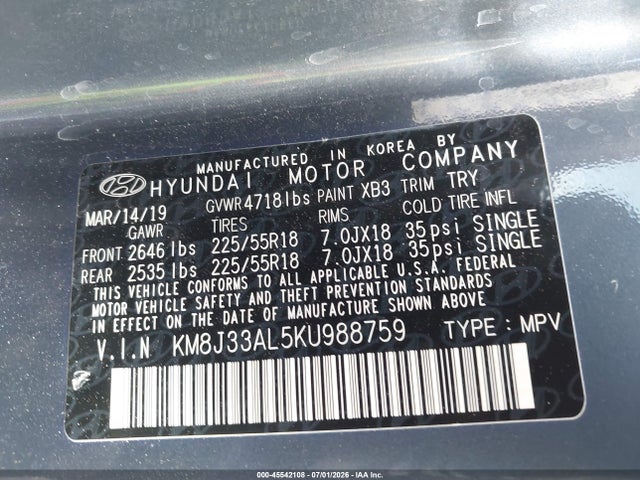 Hyundai Tucson Ultimate 2019 KM8J33AL5KU988759 Image 9