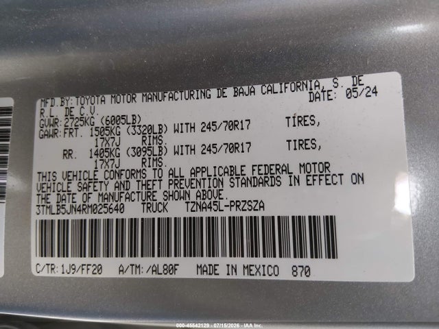 Toyota Tacoma Sr5 2024 3TMLB5JN4RM025640 Image 9