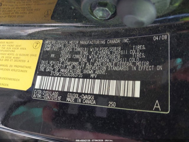 2009 Lexus Rx 350 მანქანა იყიდება აუქციონზე, vin: 2T2GK31U59C063735, აუქციონის ნომერი: 45542139