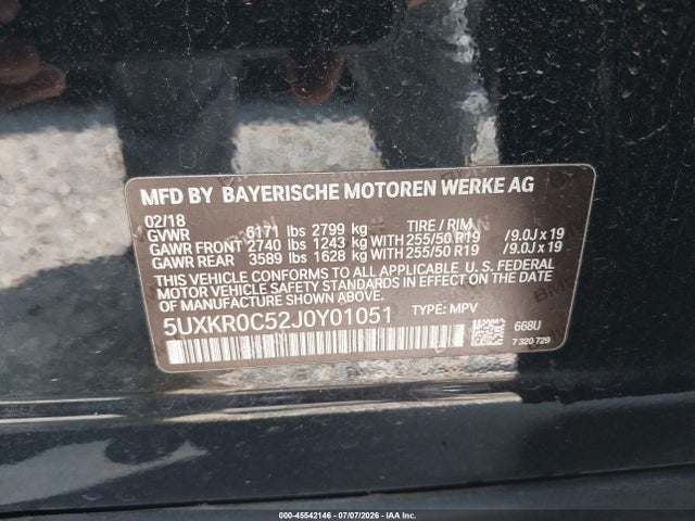 BMW X5 Xdrive35i 2018 5UXKR0C52J0Y01051 Image 9