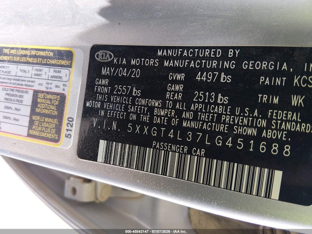 KIA Optima Lx 2020 5XXGT4L37LG451688 Image 9