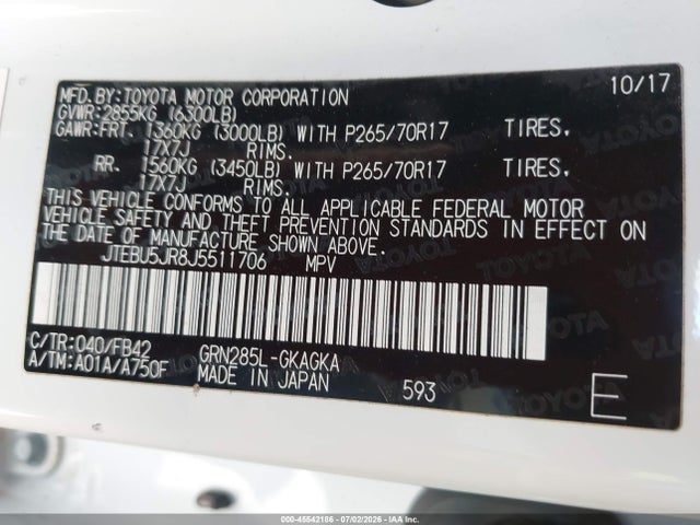 Toyota 4RUNNER SR5 2018 JTEBU5JR8J5511706 Image 9