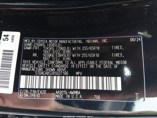 5TDACAB52RS027186 Toyota Grand Highlander Hybrid Xle