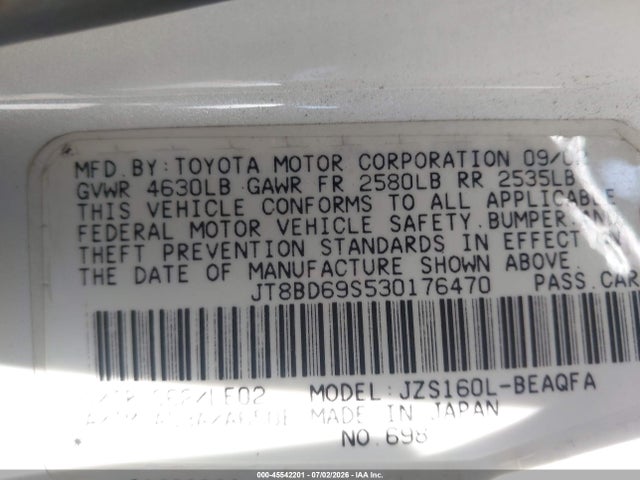 Продаж на аукціоні авто 2003 Lexus Gs 300, vin: JT8BD69S530176470, номер лоту: 45542201
