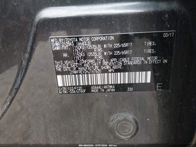Toyota Rav4 Xle 2017 JTMRFREV2HJ147635 Image 9