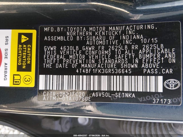 Toyota CAMRY LE 2016 4T4BF1FK3GR536645 Image 9