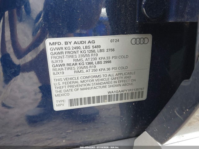 Aukcja sprzedaży 2024 Audi Q5 Premium 45 Tfsi S Line Quattro, vin: WA1GAAFY1R2135787, numer aukcji: 45542263