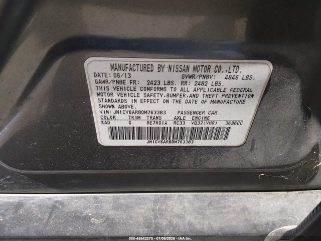 Продаж на аукціоні авто 2013 Infiniti G37x, vin: JN1CV6AR8DM763383, номер лоту: 45542275
