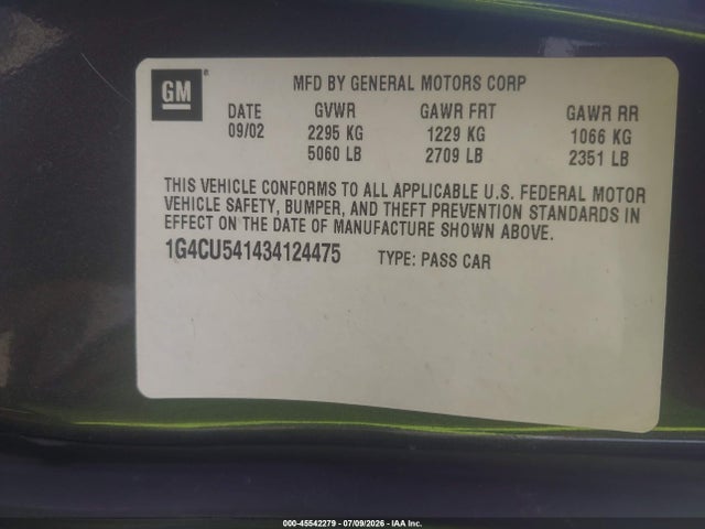Aukcja sprzedaży 2003 Buick Park Avenue Ultra, vin: 1G4CU541434124475, numer aukcji: 45542279