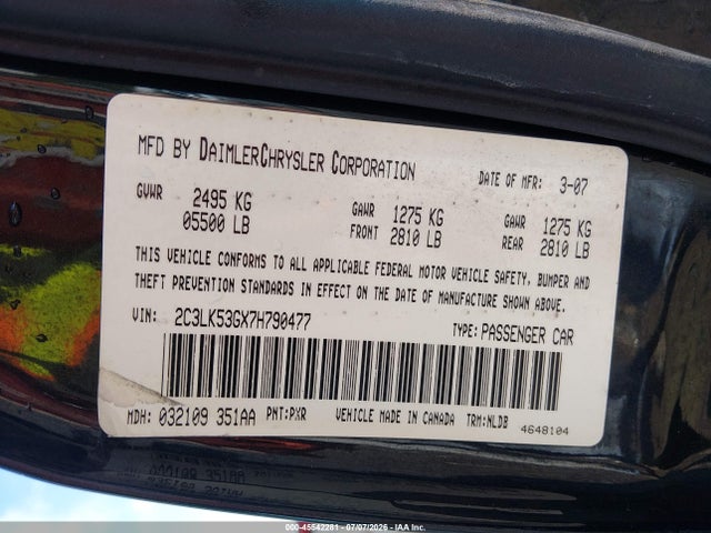45542281 :رقم المزاد ، 2C3LK53GX7H790477 vin ، 2007 Chrysler 300 Touring مزاد بيع