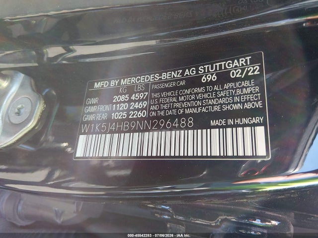 W1K5J4HB9NN296488 Mercedes-Benz Cla 250 Coupe 4matic