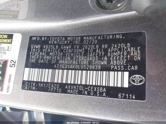 4T1G31AK0LU529839 Toyota Camry Se Hybrid