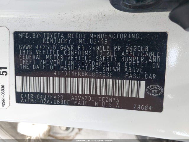 Toyota CAMRY LE 2019 4T1B11HK8KU807536 Image 9