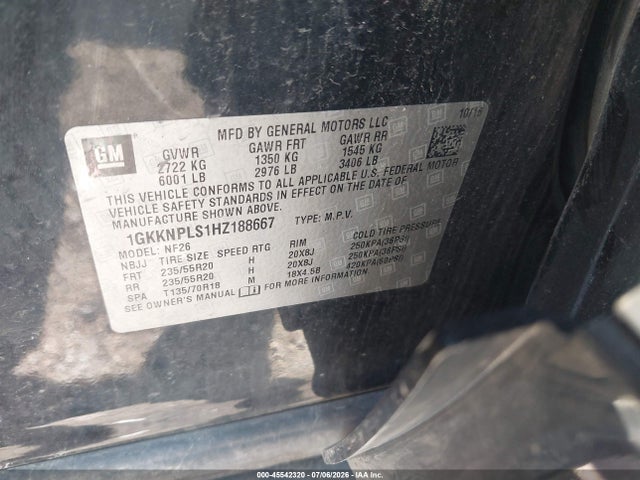Aukcja sprzedaży 2017 Gmc Acadia Denali, vin: 1GKKNPLS1HZ188667, numer aukcji: 45542320