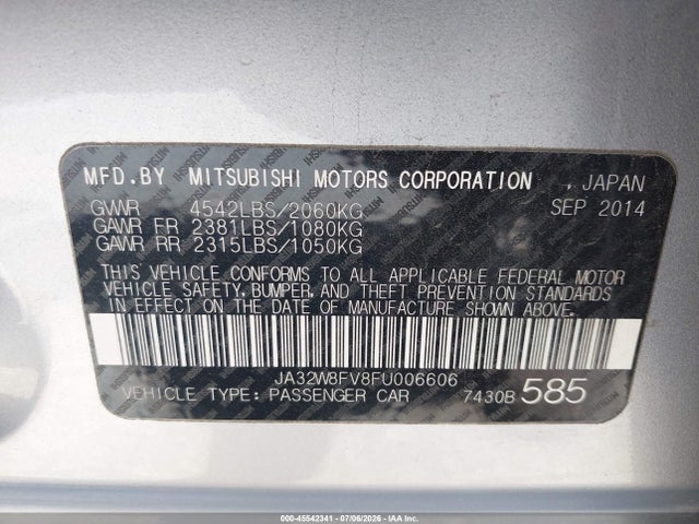 JA32W8FV8FU006606 Mitsubishi Lancer Evolution Gsr