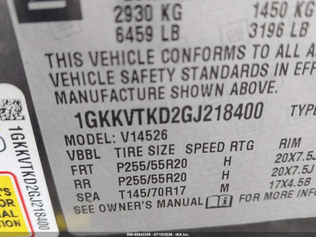 Aukcja sprzedaży 2016 Gmc Acadia Denali, vin: 1GKKVTKD2GJ218400, numer aukcji: 45542359