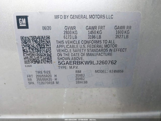 Продаж на аукціоні авто 2020 Buick Enclave Fwd Essence, vin: 5GAERBKW9LJ260762, номер лоту: 45542390