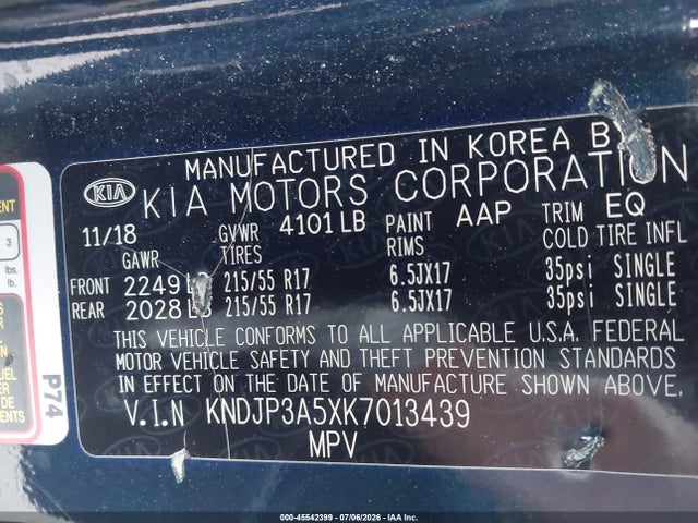 Продажа на аукционе авто 2019 Kia Soul +, vin: KNDJP3A5XK7013439, номер лота: 45542399