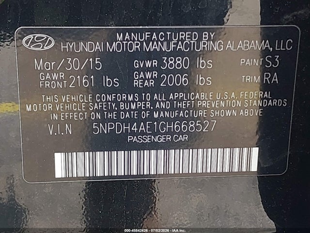 Продажа на аукционе авто 2016 Hyundai Elantra Se, vin: 5NPDH4AE1GH668527, номер лота: 45542426