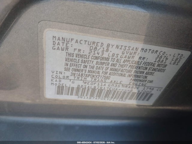 Nissan SENTRA S 2019 3N1AB7AP0KY217580 Image 9