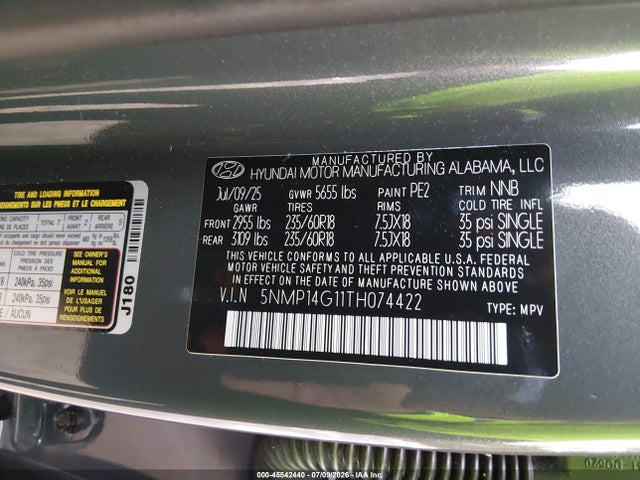 Продажа на аукционе авто 2026 Hyundai Santa Fe Hybrid Se, vin: 5NMP14G11TH074422, номер лота: 45542440