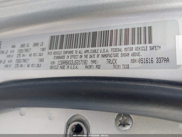 Продажа на аукционе авто 2018 Ram 1500 Tradesman  4x2 5'7 Box, vin: 1C6RR6KG3JS317181, номер лота: 45542445