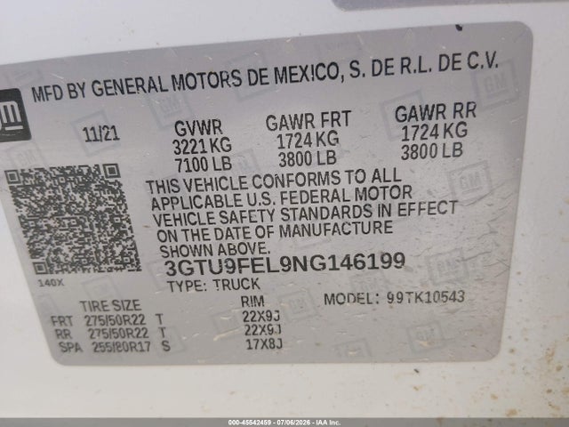 Продажа на аукционе авто 2022 Gmc Sierra 1500 Limited 4wd  Short Box Denali, vin: 3GTU9FEL9NG146199, номер лота: 45542459