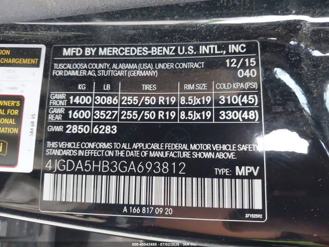 Продаж на аукціоні авто 2016 Mercedes-benz Gle 350 4matic, vin: 4JGDA5HB3GA693812, номер лоту: 45542488