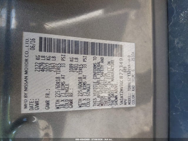 Nissan Rogue Sl 2016 5N1AT2MV3GC872349 Image 9