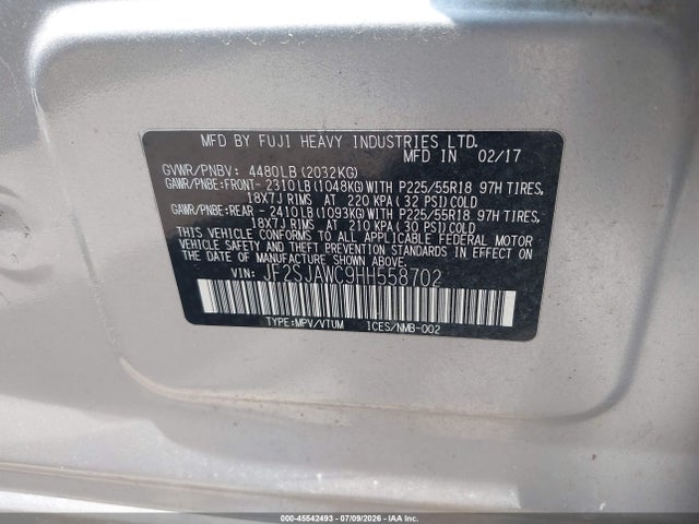 Продаж на аукціоні авто 2017 Subaru Forester 2.5i Touring, vin: JF2SJAWC9HH558702, номер лоту: 45542493