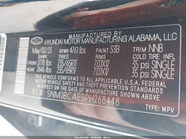 Продаж на аукціоні авто 2023 Hyundai Tucson Sel, vin: 5NMJBCAE5PH268448, номер лоту: 45542500
