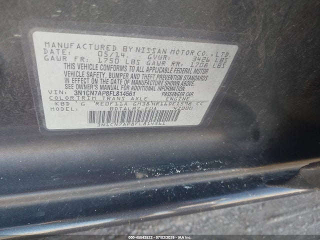 3N1CN7AP8FL814561 Nissan Versa 1.6 Sv