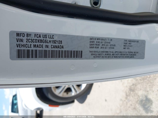 45542523 :رقم المزاد ، 2C3CDXBG6LH192128 vin ، 2020 Dodge Charger Sxt Rwd مزاد بيع