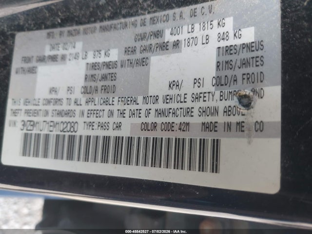 45542527 :رقم المزاد ، 3MZBM1U71EM102080 vin ، 2014 Mazda Mazda3 I Sport مزاد بيع