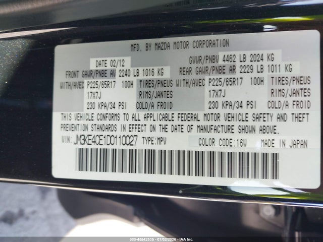Aukcja sprzedaży 2013 Mazda Cx-5 Touring, vin: JM3KE4CE1D0110027, numer aukcji: 45542535