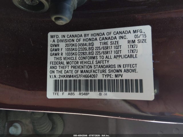Honda CR-V EX 2015 2HKRM4H57FH664097 Image 9