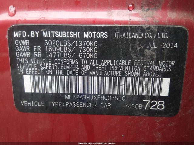 ML32A3HJXFH007510 Mitsubishi MIRAGE DE