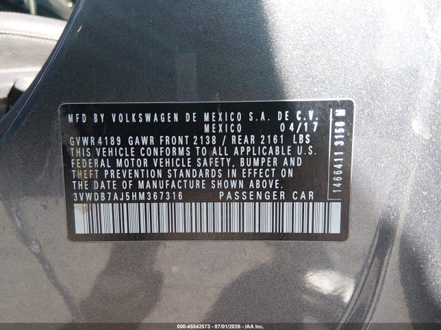 3VWDB7AJ5HM367316 Volkswagen Jetta 1.4t Se